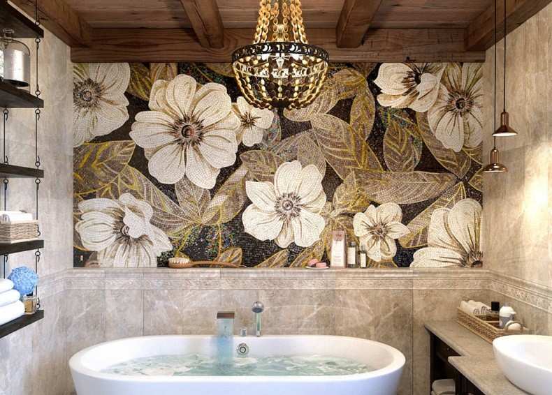 Керамическая плитка для ванной с цветами